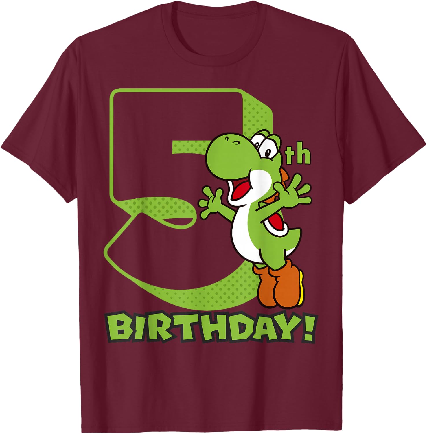 Super Mario Yoshi 5th Birthday Action Portrait T-Shirt - T-Shirt | Maroon