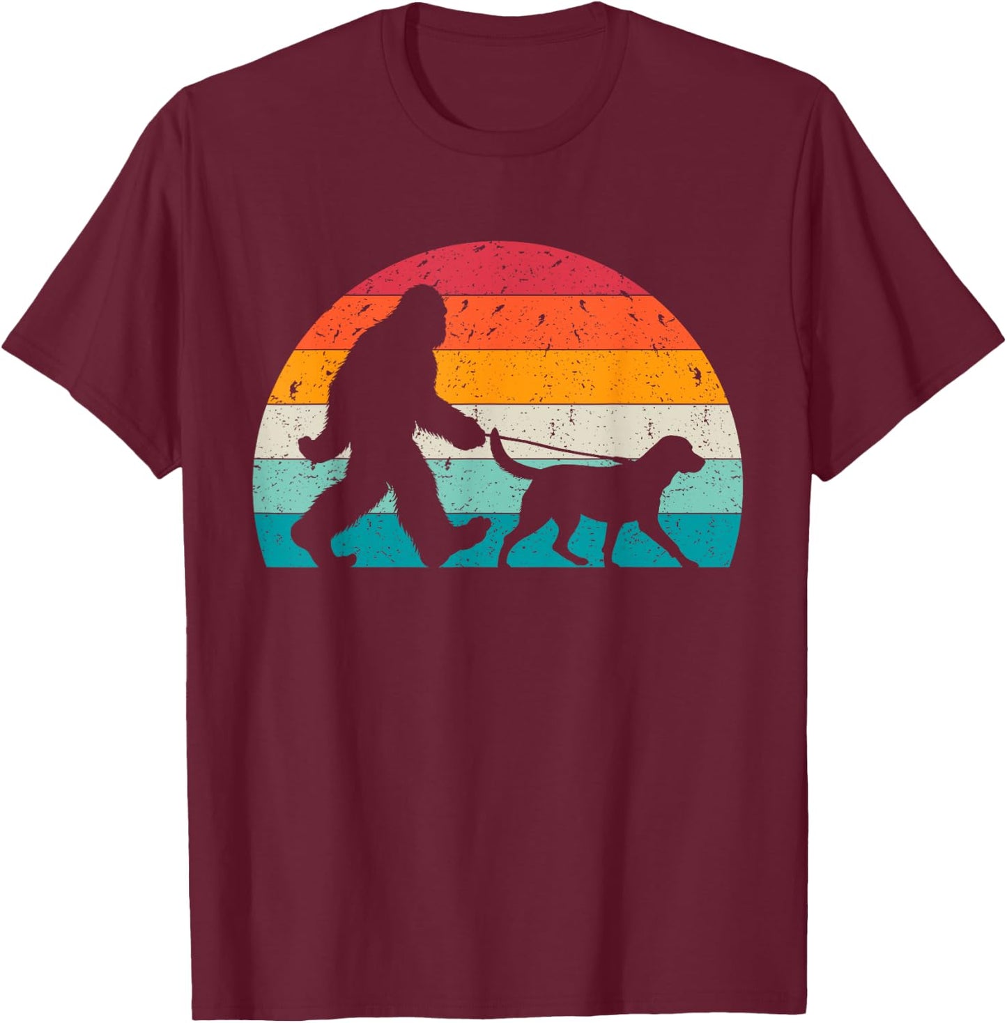 Bigfoot Walking a Dog Funny Labrador Retriever Lovers Dad Men Women Kids T-Shirt - T-Shirt | Maroon