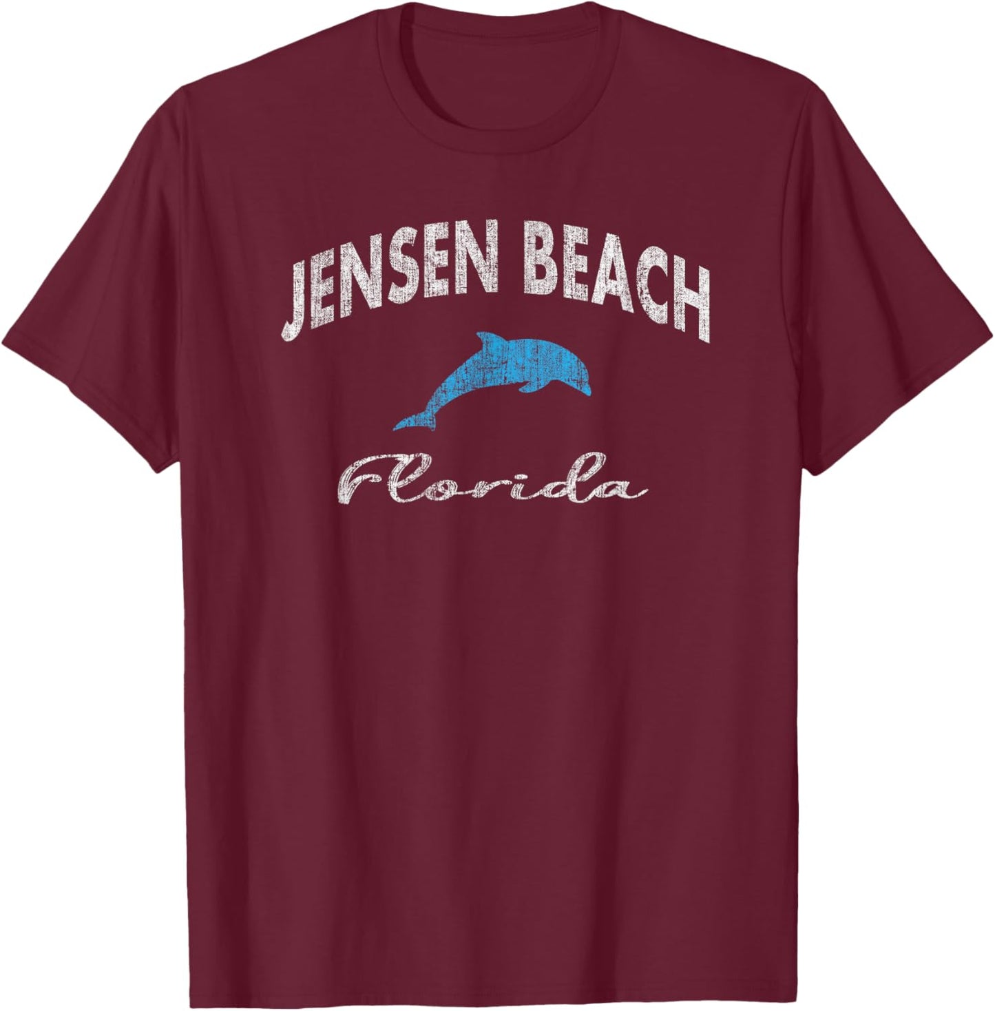 Vintage Jensen Beach FL Dolphin T Shirt T-Shirt - T-Shirt | Maroon