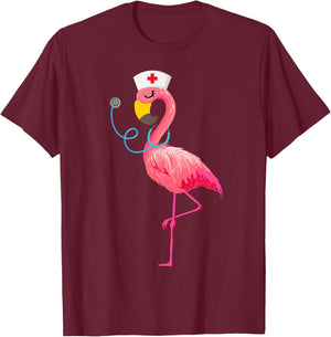 Nurse Flamingo Funny Flamingo Lover Nursing T-Shirt - T-Shirt | Maroon