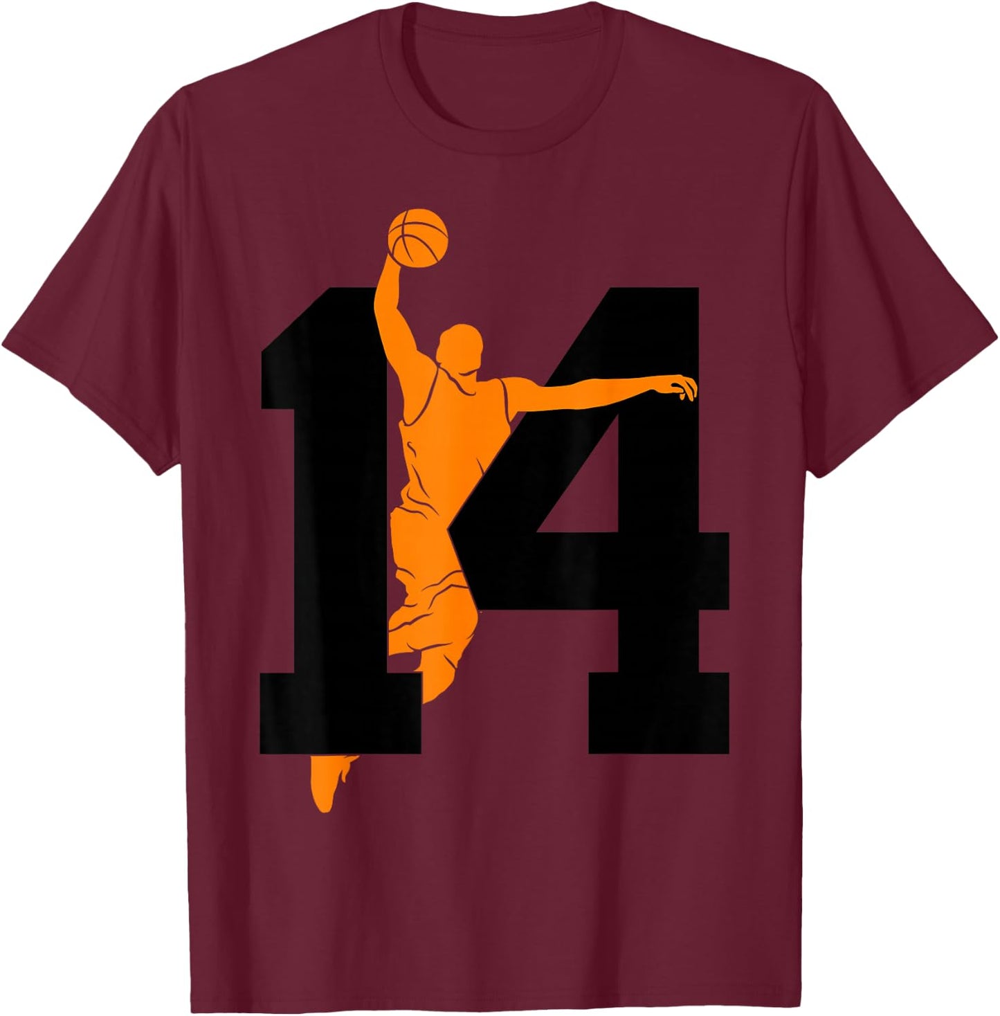 Number 14 Years Basketball 14th Birthday T-Shirt - T-Shirt | Maroon