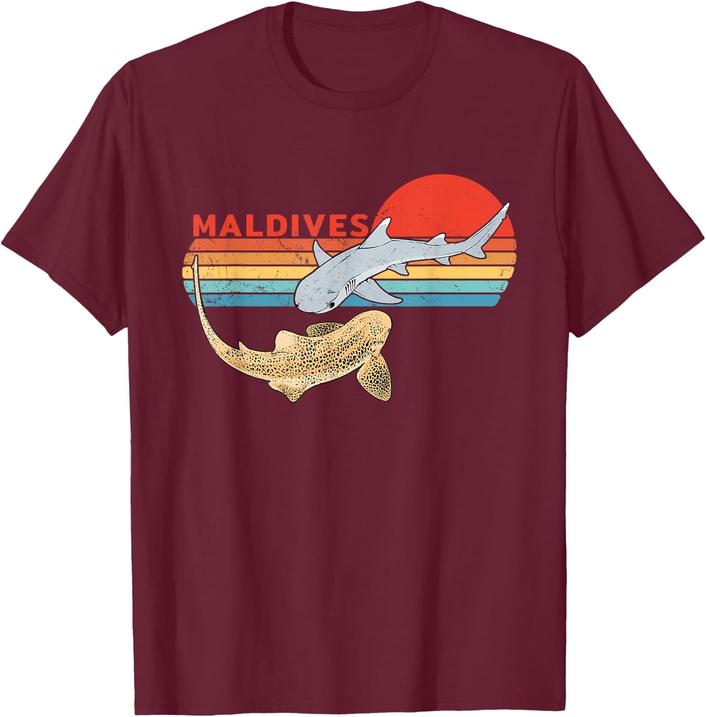 Zebra Shark Maldives Diving Retro T-Shirt - T-Shirt | Maroon