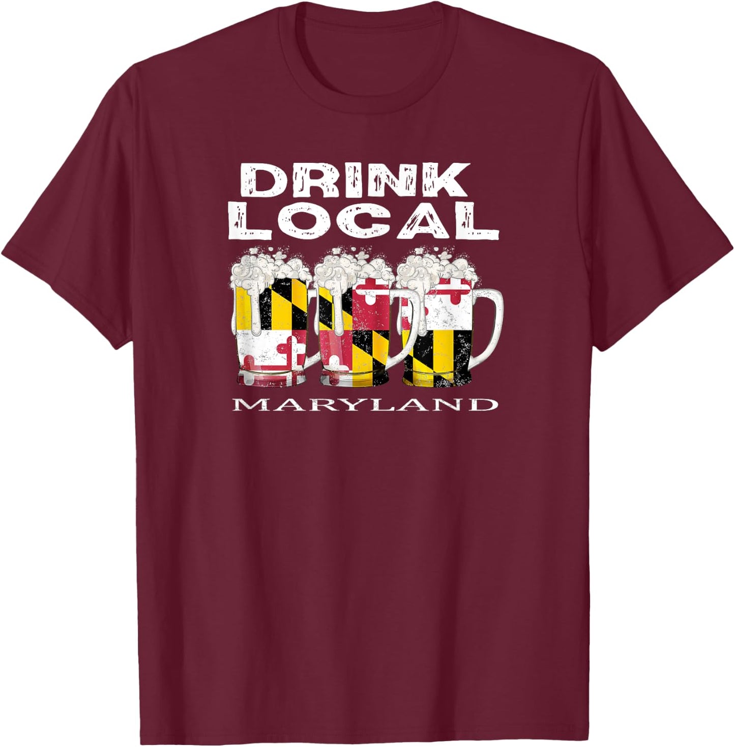 Beer Lover Mug Funny MD Maryland State Flag USA T-Shirt - T-Shirt | Maroon