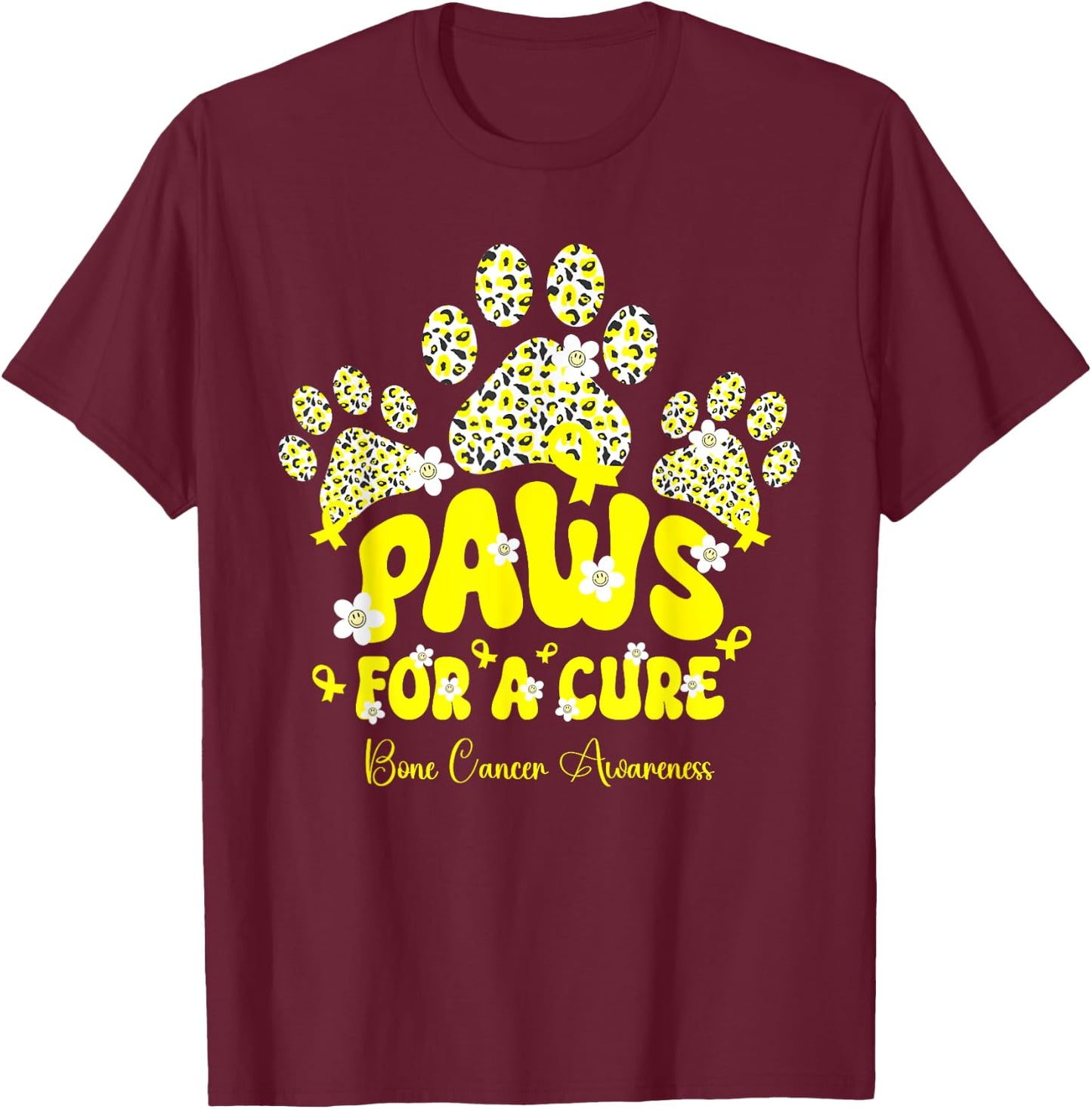 Paws For A Cure Bone Cancer Dog Paw Bone Cancer Awareness Women Kids T-Shirt - T-Shirt | Maroon