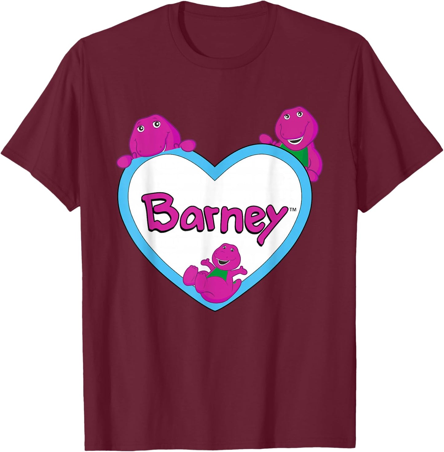 Barney - White and Blue Heart T-Shirt - T-Shirt | Maroon