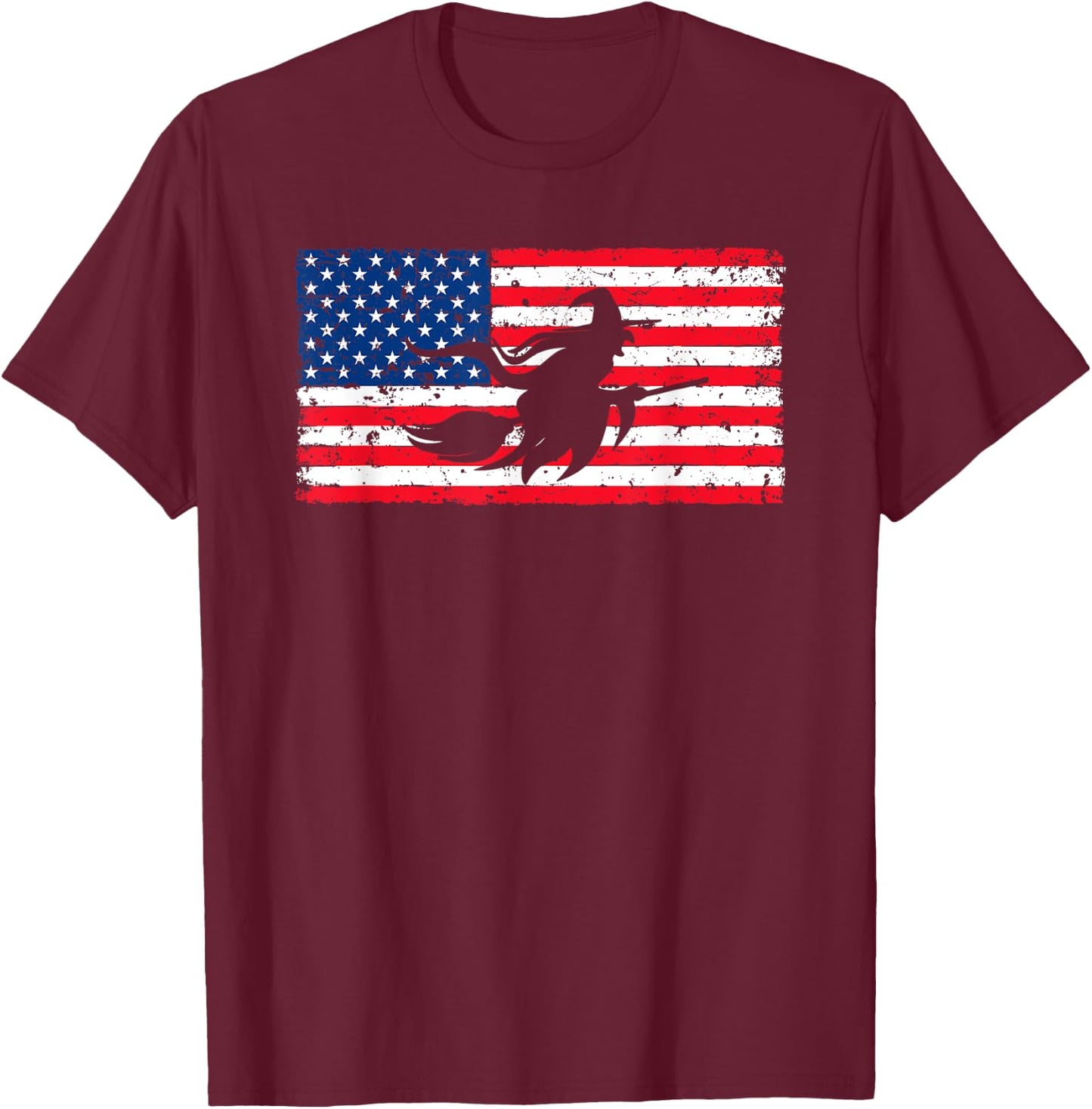 Witch American Flag July 4th USA Patriotic Halloween Kids Men T-Shirt - T-Shirt | Maroon