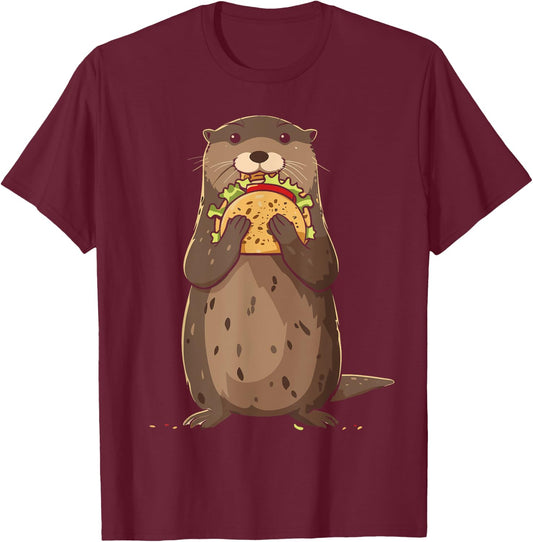 Otter Eating Taco Mexican Otter Funny Cinco De Mayo T-Shirt - T-Shirt | Maroon