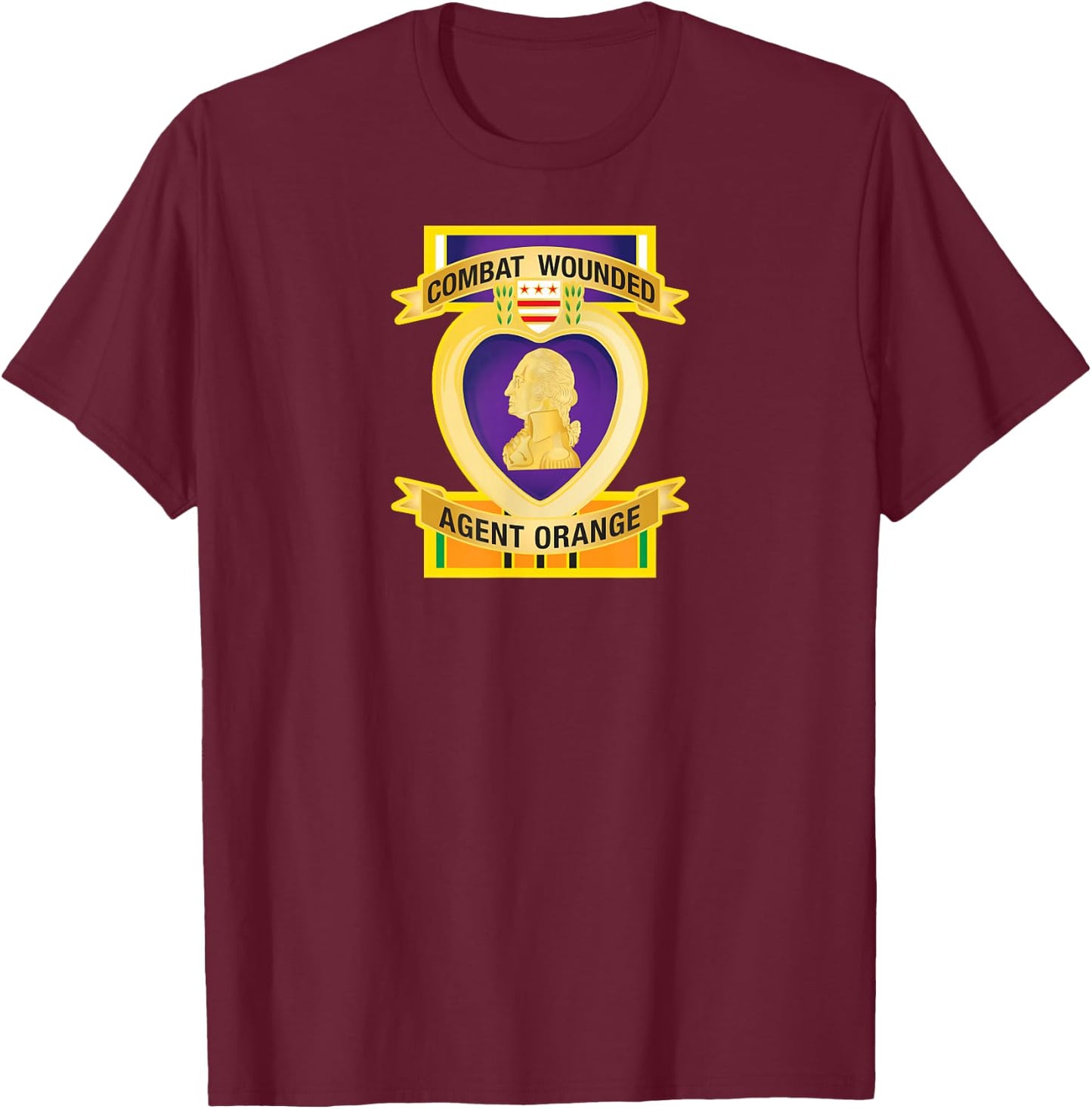 Combat Wounded Purple Heart Agent Orange T-Shirt - T-Shirt | Maroon