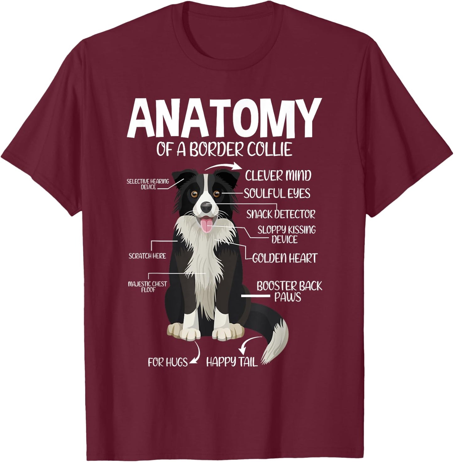Funny Anatomy Border Collie Dog Lover T-Shirt - T-Shirt | Maroon