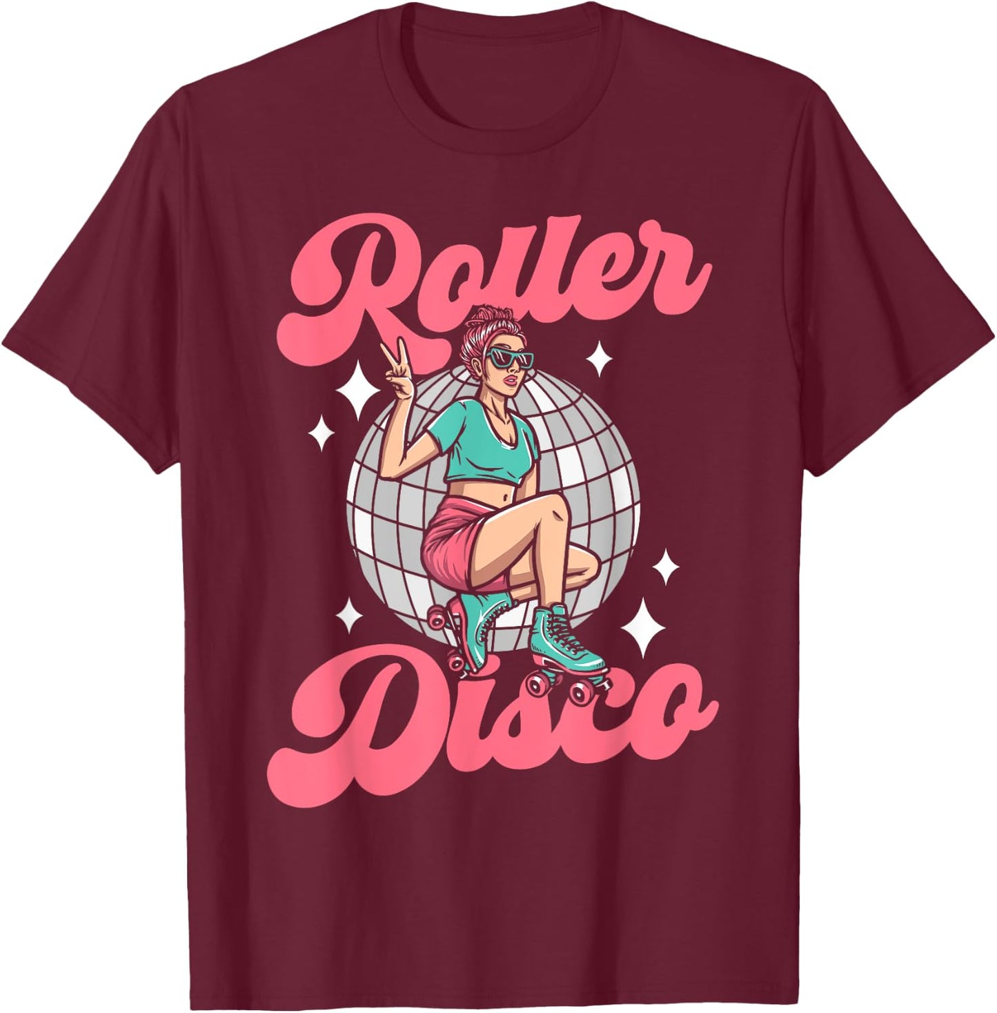 Cool Roller Skating Skate Girl 1970s Retro Roller Disco T-Shirt - T-Shirt | Maroon