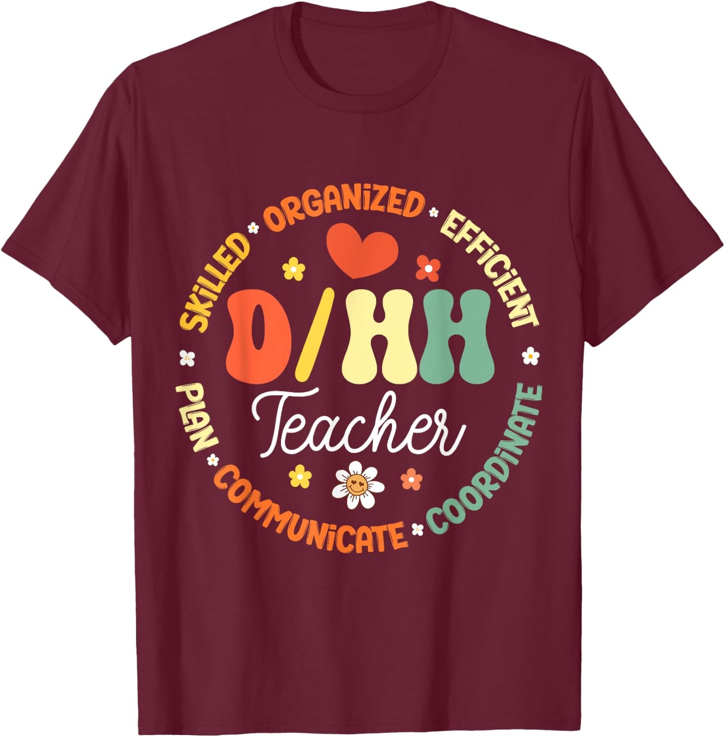 D/HH Teacher Deaf and Hard of Hearing ASL Teachers Groovy Men Women Kids T-Shirt - T-Shirt | Maroon
