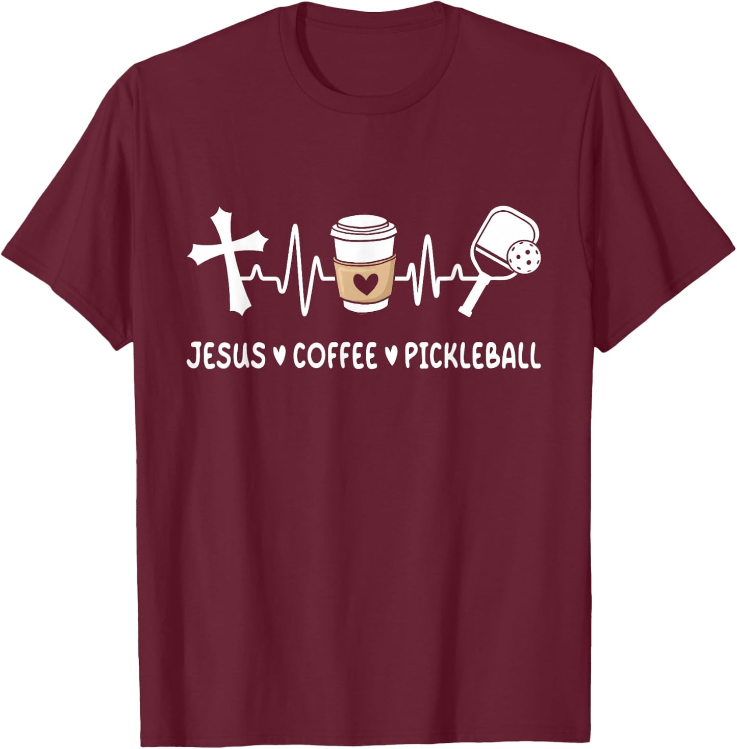 Jesus Coffee Pickleball Lover Christian Pickleball Player T-Shirt - T-Shirt | Maroon