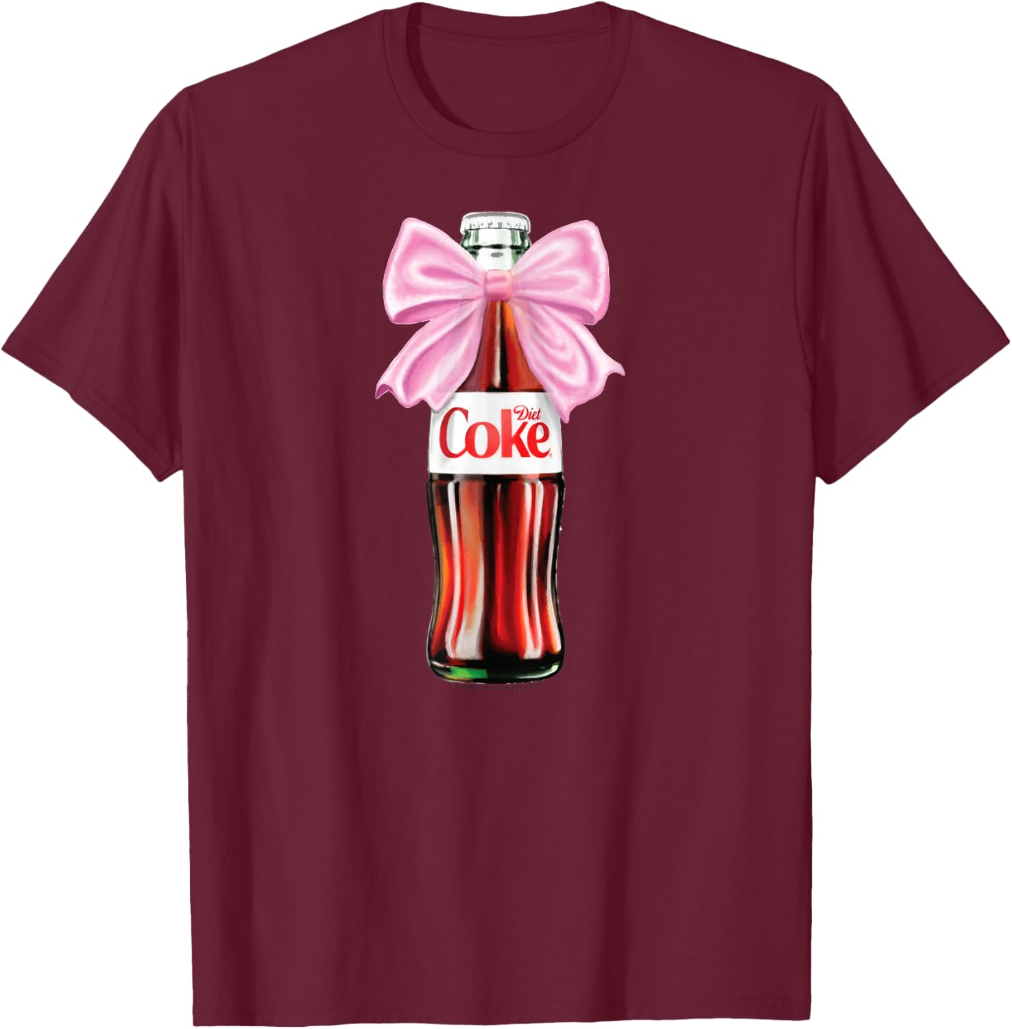Diet Coke - Classic Bottle with Pink Coquette Bow T-Shirt - T-Shirt | Maroon