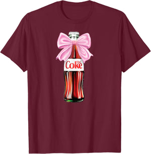 Diet Coke - Classic Bottle with Pink Coquette Bow T-Shirt - T-Shirt | Maroon