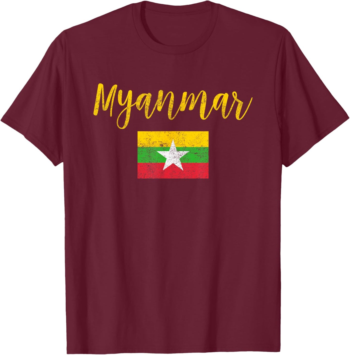 Myanmar Myanmar Flag Vintage T-Shirt - T-Shirt | Maroon