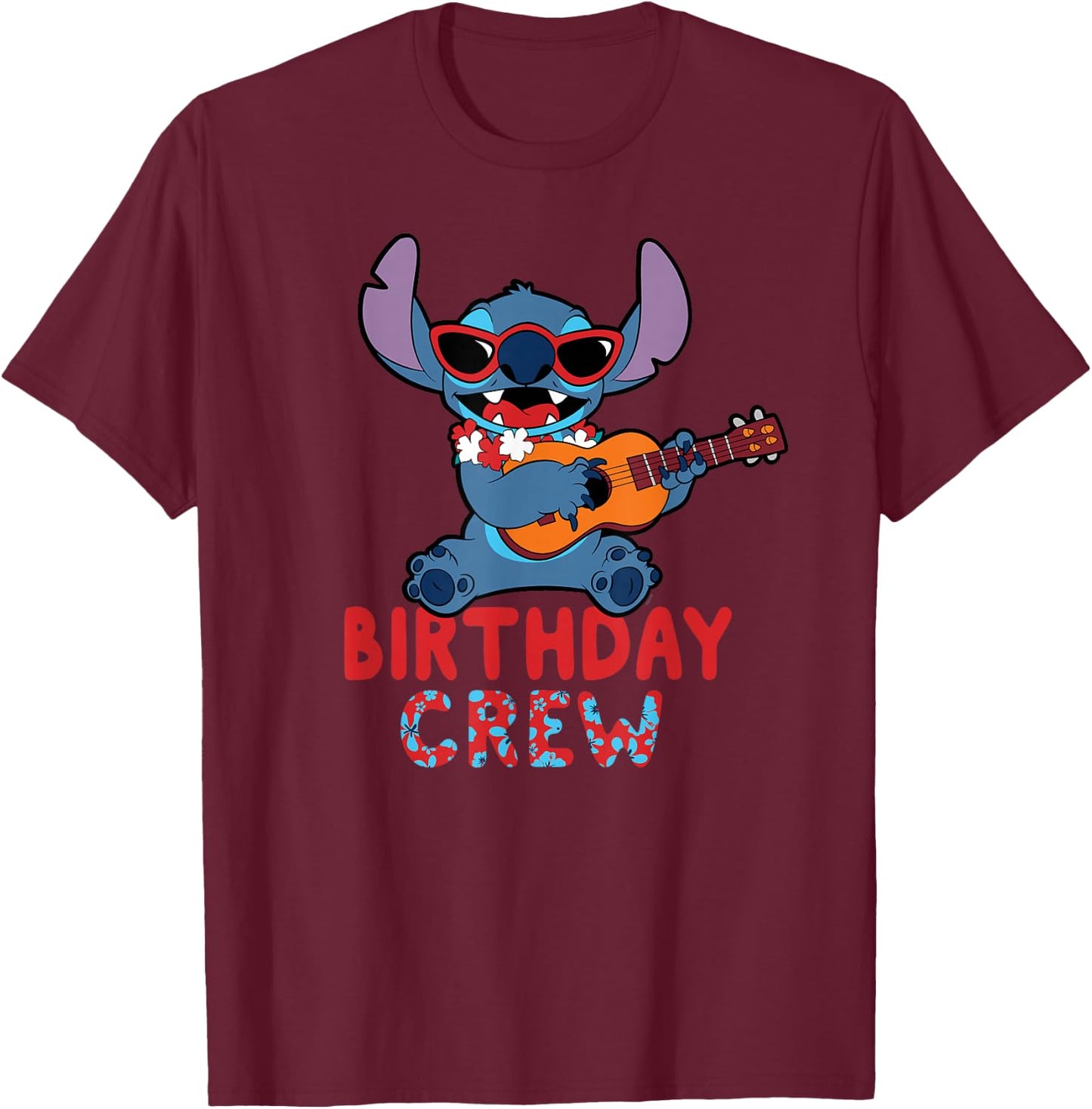 Disney Lilo & Stitch Tropical Birthday Crew Party Matching T-Shirt - T-Shirt | Maroon