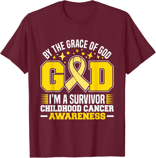 By The Grace God I'm A Survivor Childhood Cancer Survivor T-Shirt - T-Shirt | Maroon