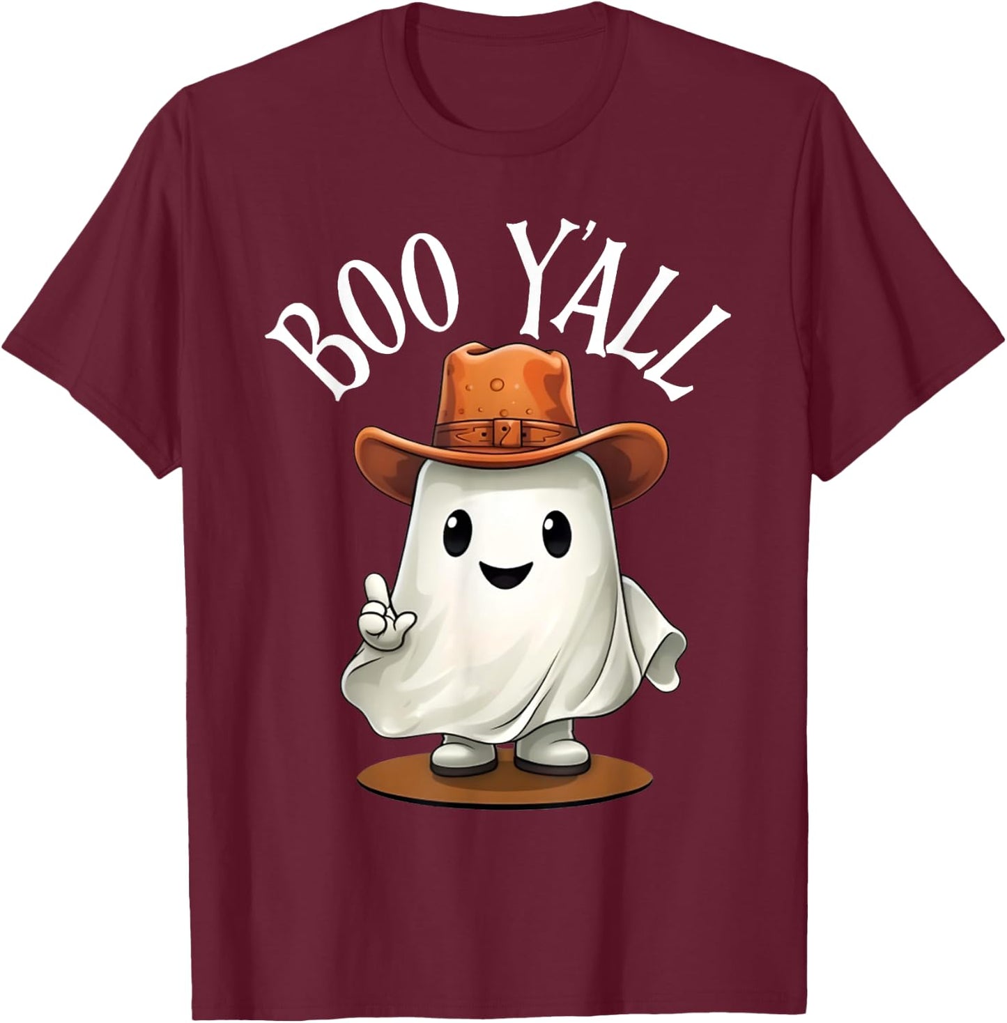 Boo Y'all Cowboy Hat Ghost Funny Halloween Costume Southern T-Shirt - T-Shirt | Maroon