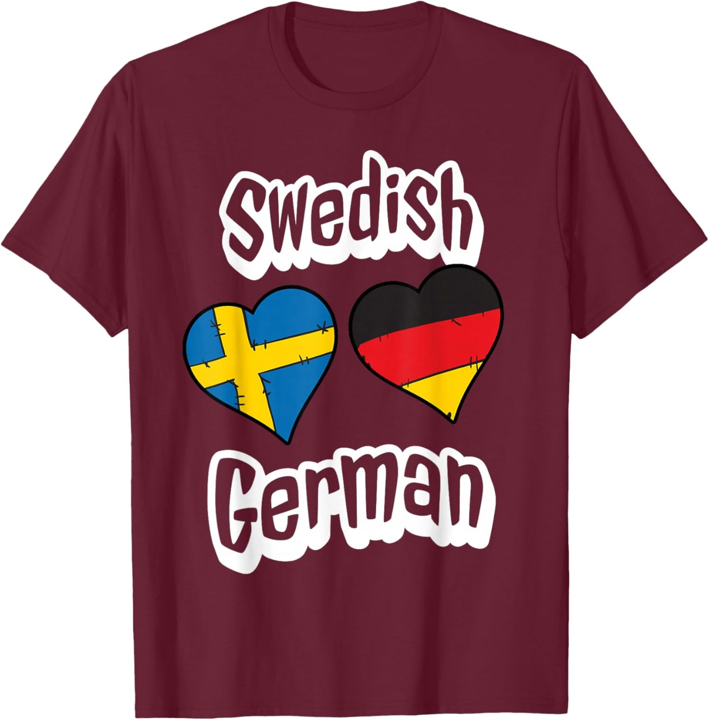 Swedish German Flag Heart Combo Sweden Germany T-Shirt - T-Shirt | Maroon