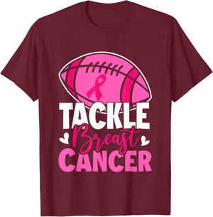 Football Breast Cancer Awareness Tackle Pink Ribbon Boy Kids T-Shirt - T-Shirt | Maroon