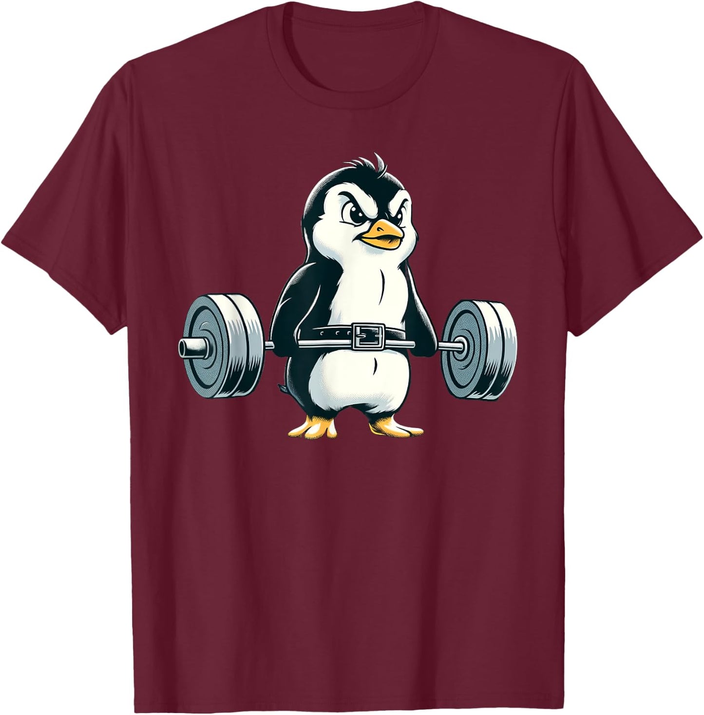Penguin Powerlifting Weightlifting Gym Workout T-Shirt - T-Shirt | Maroon