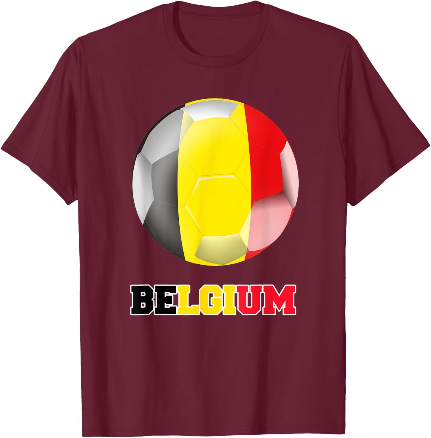 Belgium Soccer Shirt Soccer Ball Belgian Flag Soccer T-Shirt - T-Shirt | Maroon