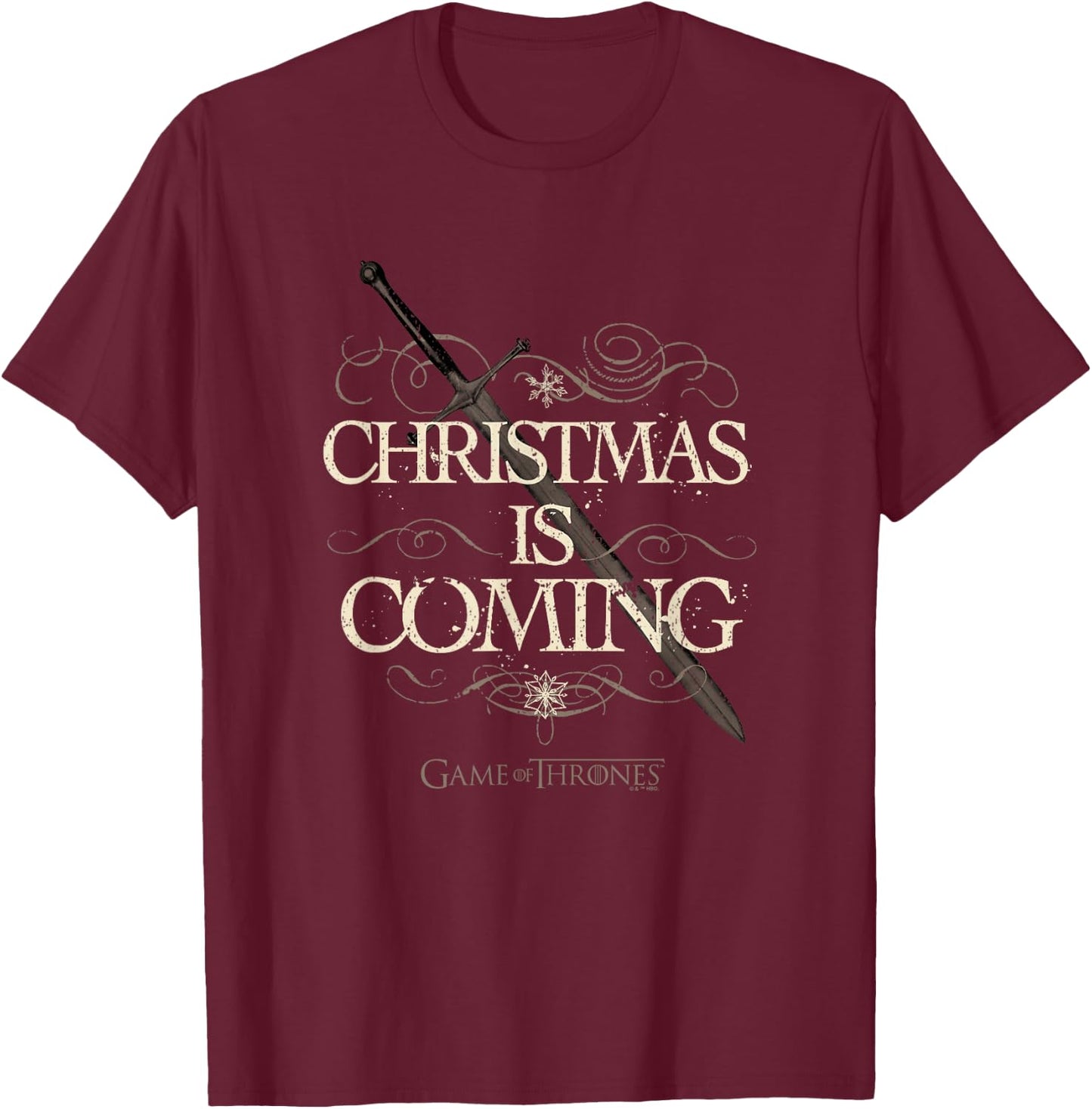 Game Of Thrones Christmas Is Coming Vintage Sword Logo T-Shirt - T-Shirt | Maroon