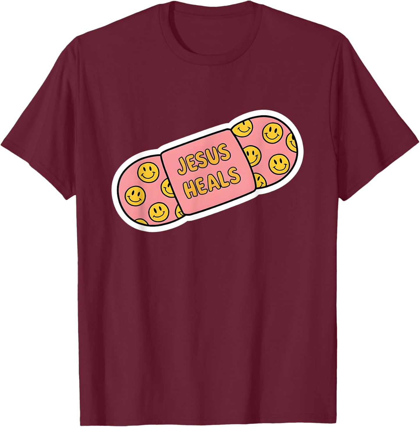 Jesus Heals Plaster - Cute Patch Religious Christian Faith T-Shirt - T-Shirt | Maroon