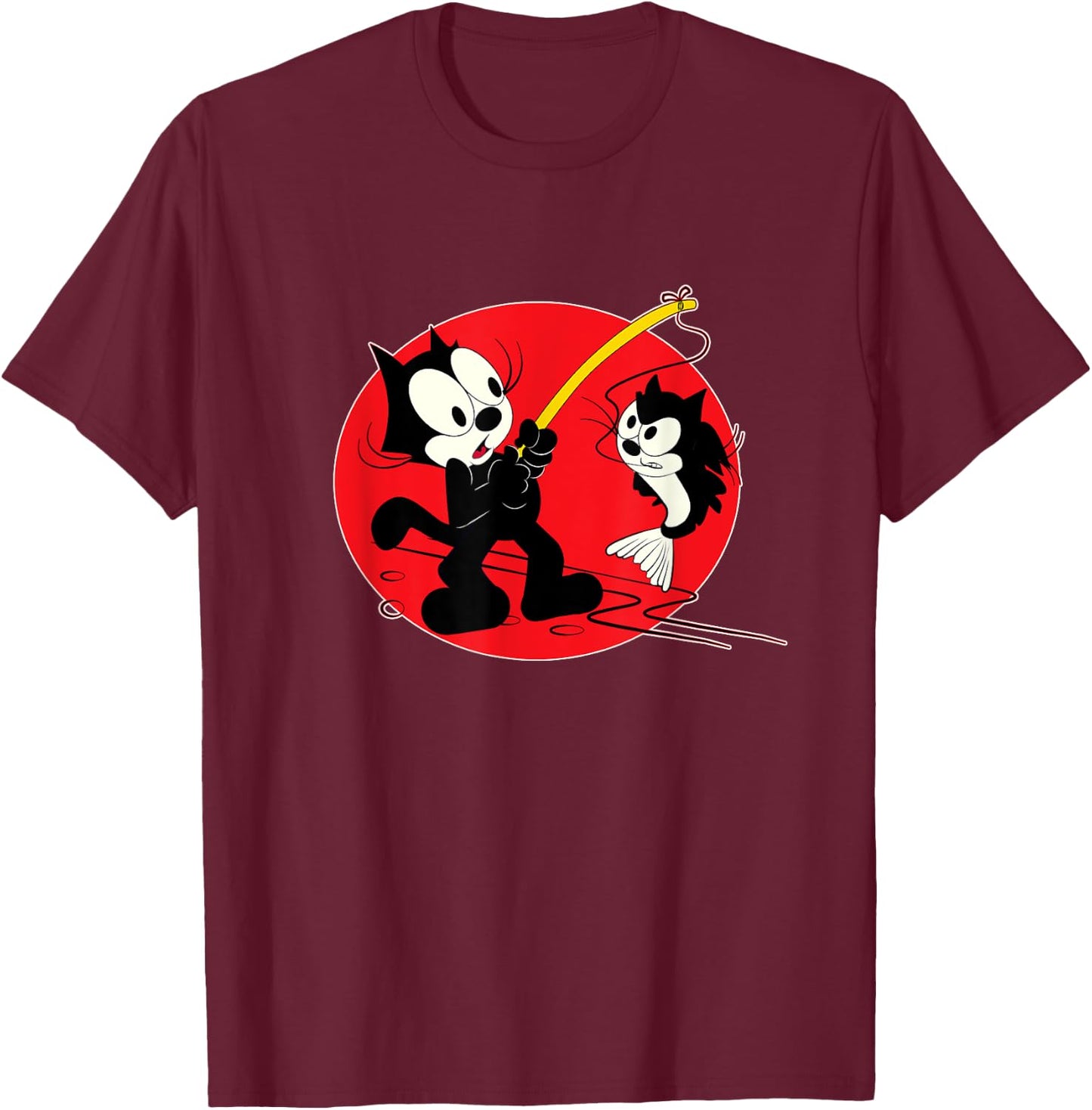 Felix Cat Cartoon Fishing Cat Fish Looks Like Felix Vintage Men Women Girls Kids T-Shirt - T-Shirt | Maroon