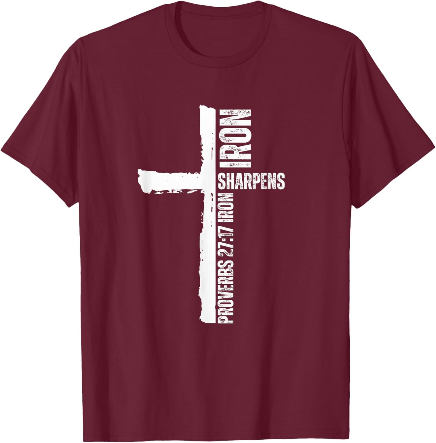 Iron Sharpens Iron Christian workout gym cross passage T-Shirt - T-Shirt | Maroon