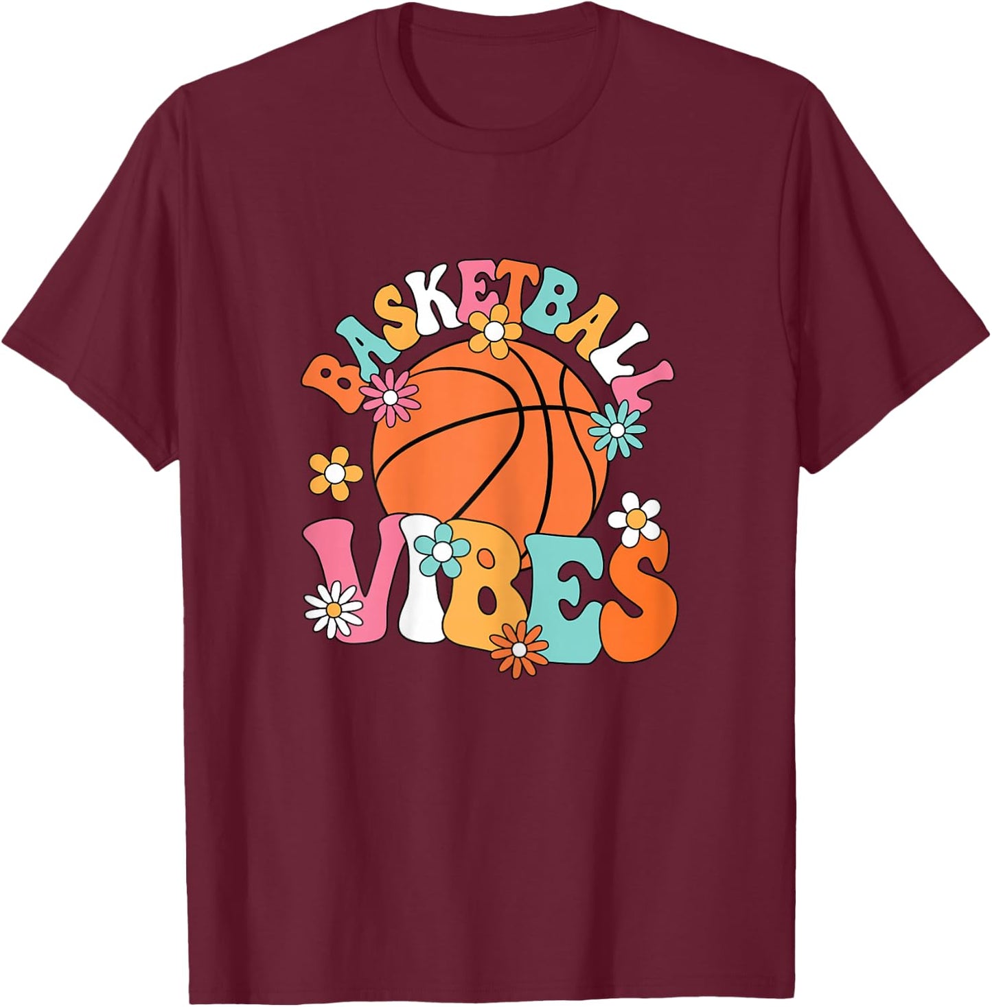 Basketball Vibes Basketball Player Groovy Women Girls Kids T-Shirt - T-Shirt | Maroon