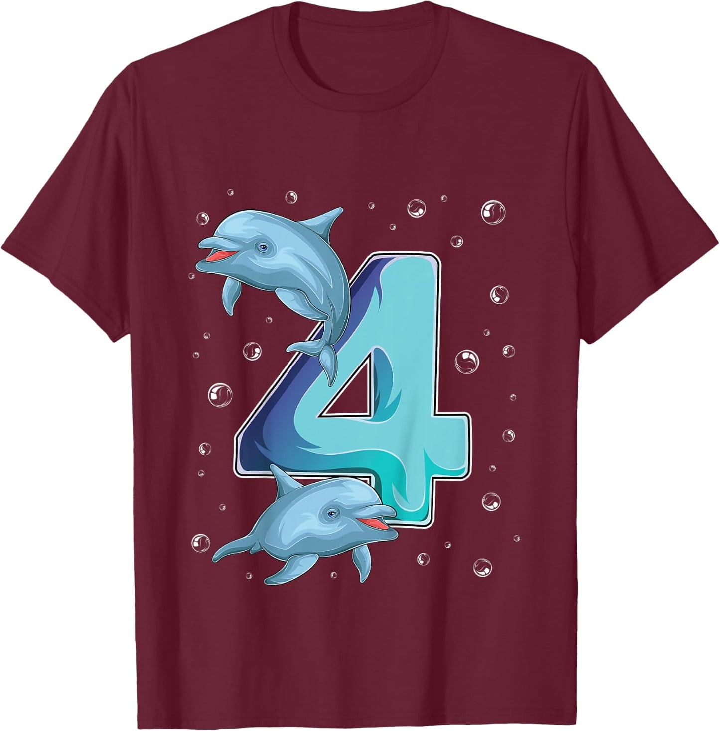 4 Year Old Dolphin 4th Birthday Girl Party Dolphin Lover T-Shirt - T-Shirt | Maroon