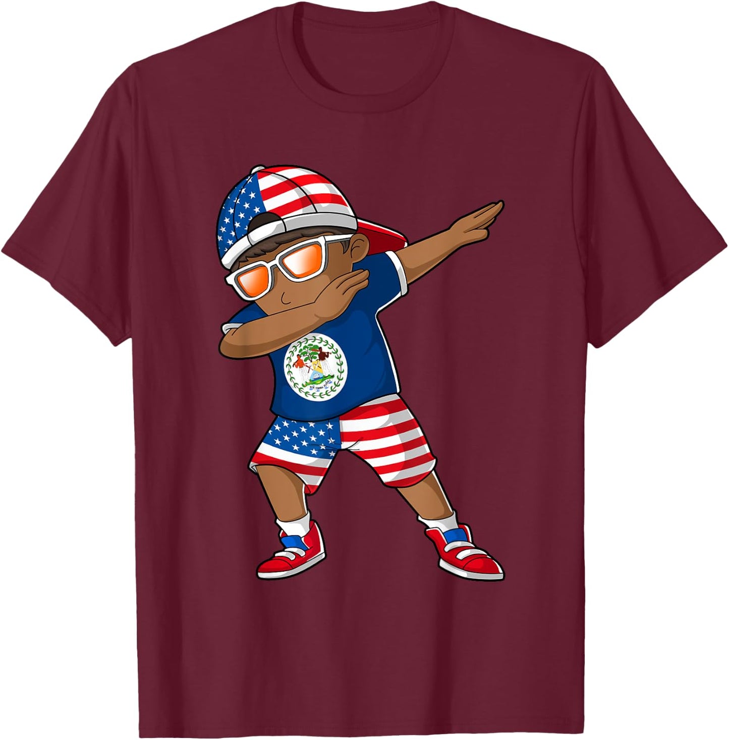 Half American Half Belizean Boy Kid Belize Flag Patriotic T-Shirt - T-Shirt | Maroon