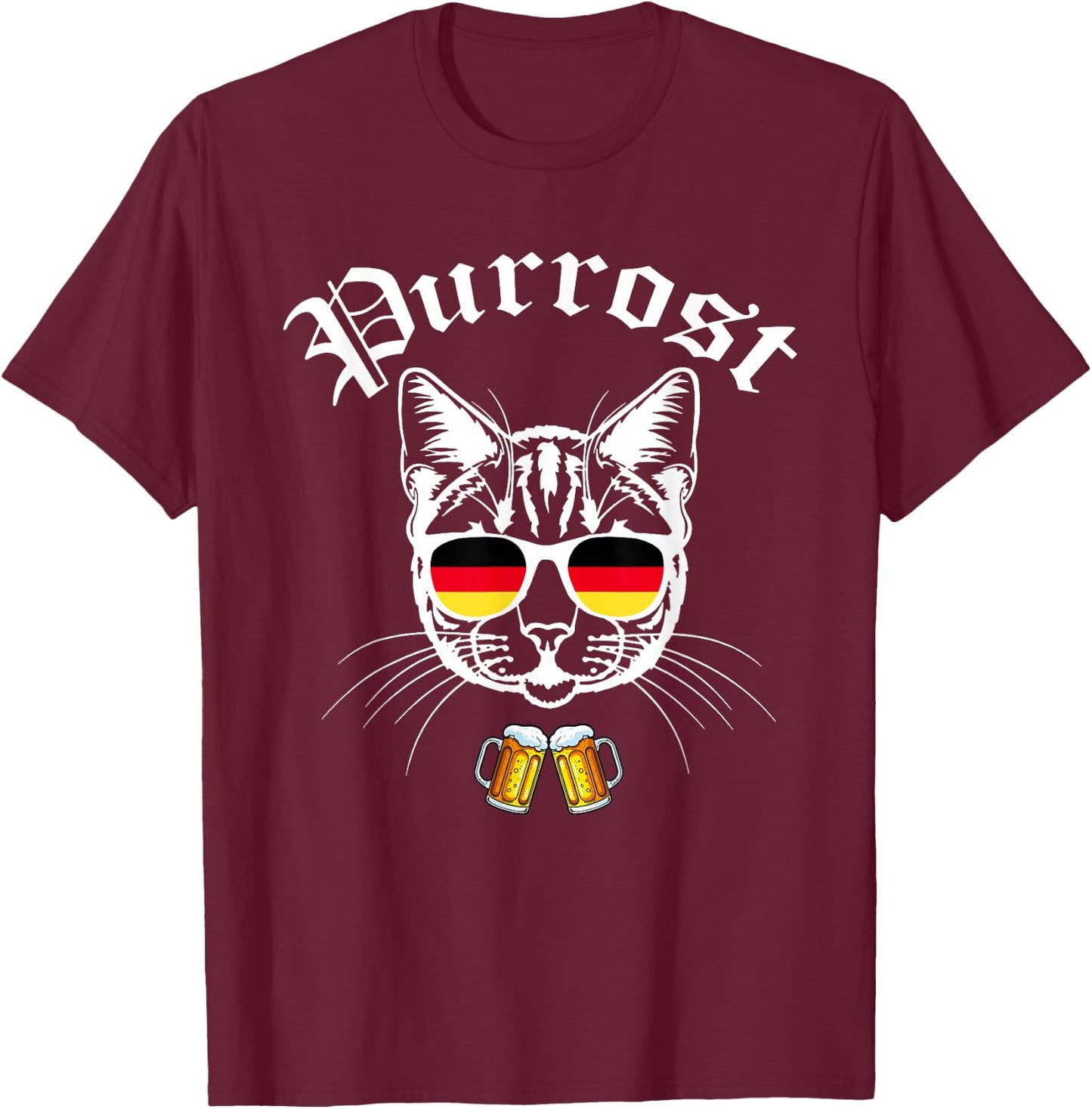 Oktoberfest Prost Funny German Flag Pun Purrost Cat Festival T-Shirt - T-Shirt | Maroon