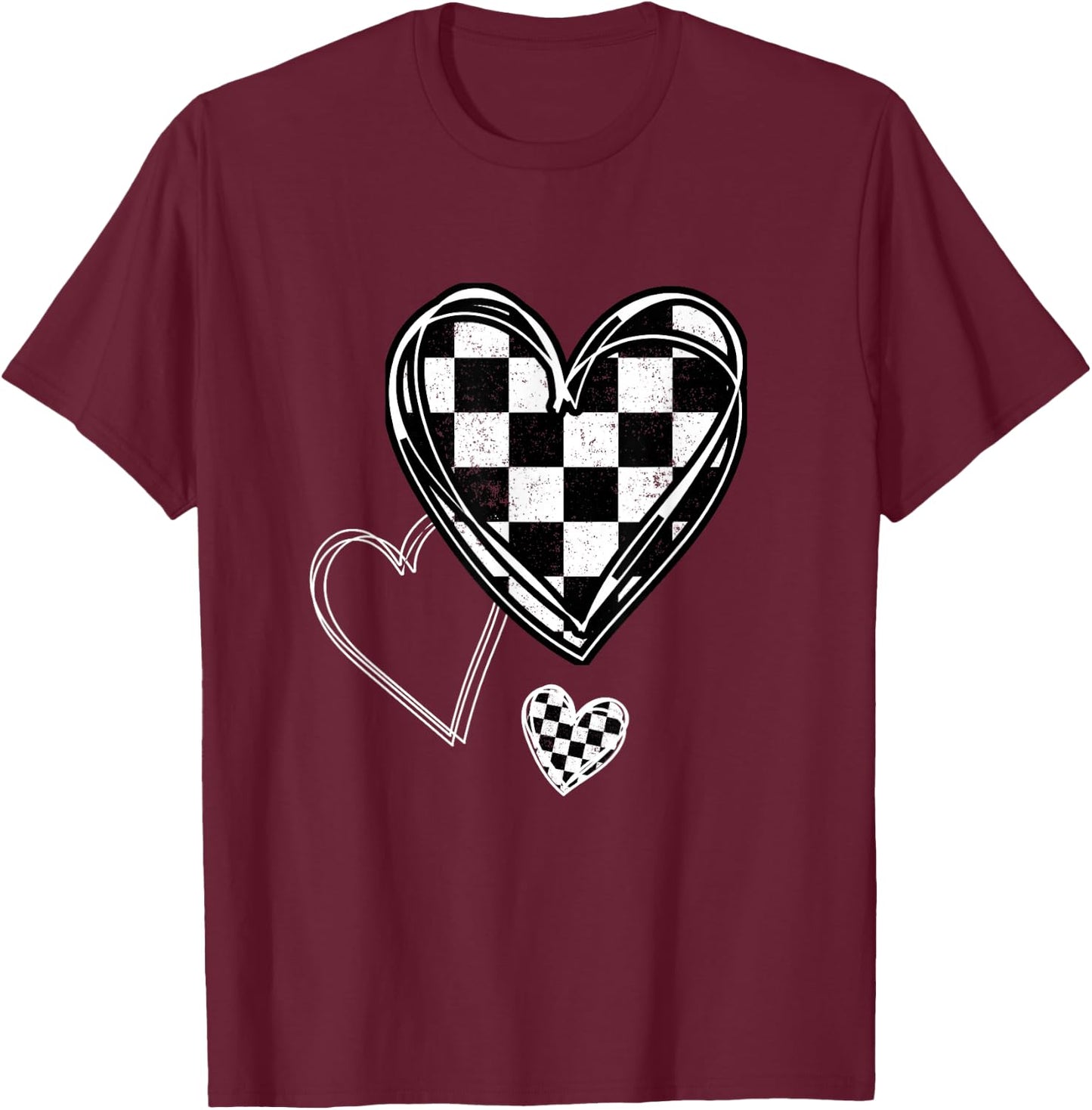 Race Car Checker Flag Racing Heart Auto Racer T-Shirt - T-Shirt | Maroon