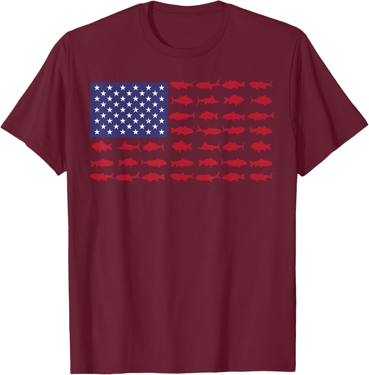 American Flag Fishing-Shirt Men Kids Bass Fish Dad Patriotic T-Shirt - T-Shirt | Maroon