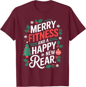 Merry Fitness And A Happy New Rear Fitmas Christmas Workout T-Shirt - T-Shirt | Maroon