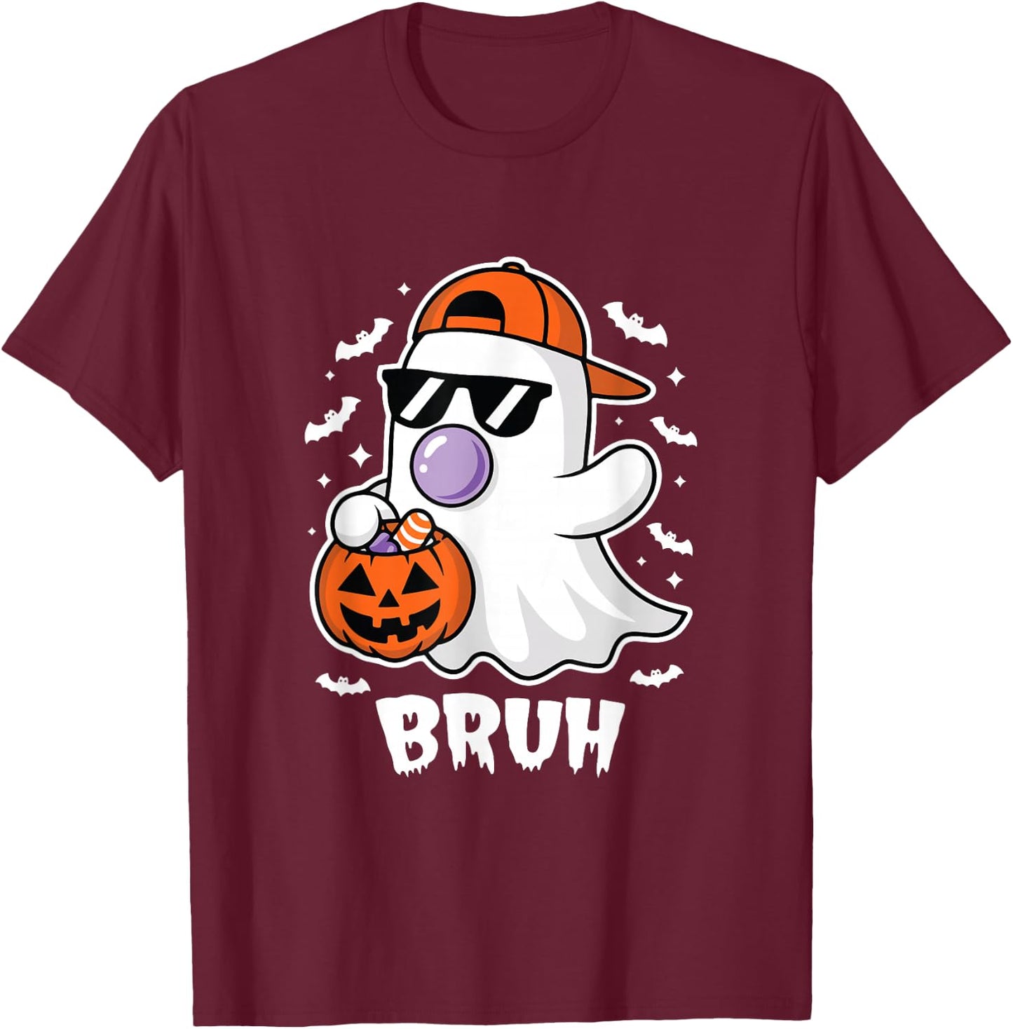 Bruh Ghost Bubble Gum Funny Halloween Costume Spooky Season T-Shirt - T-Shirt | Maroon