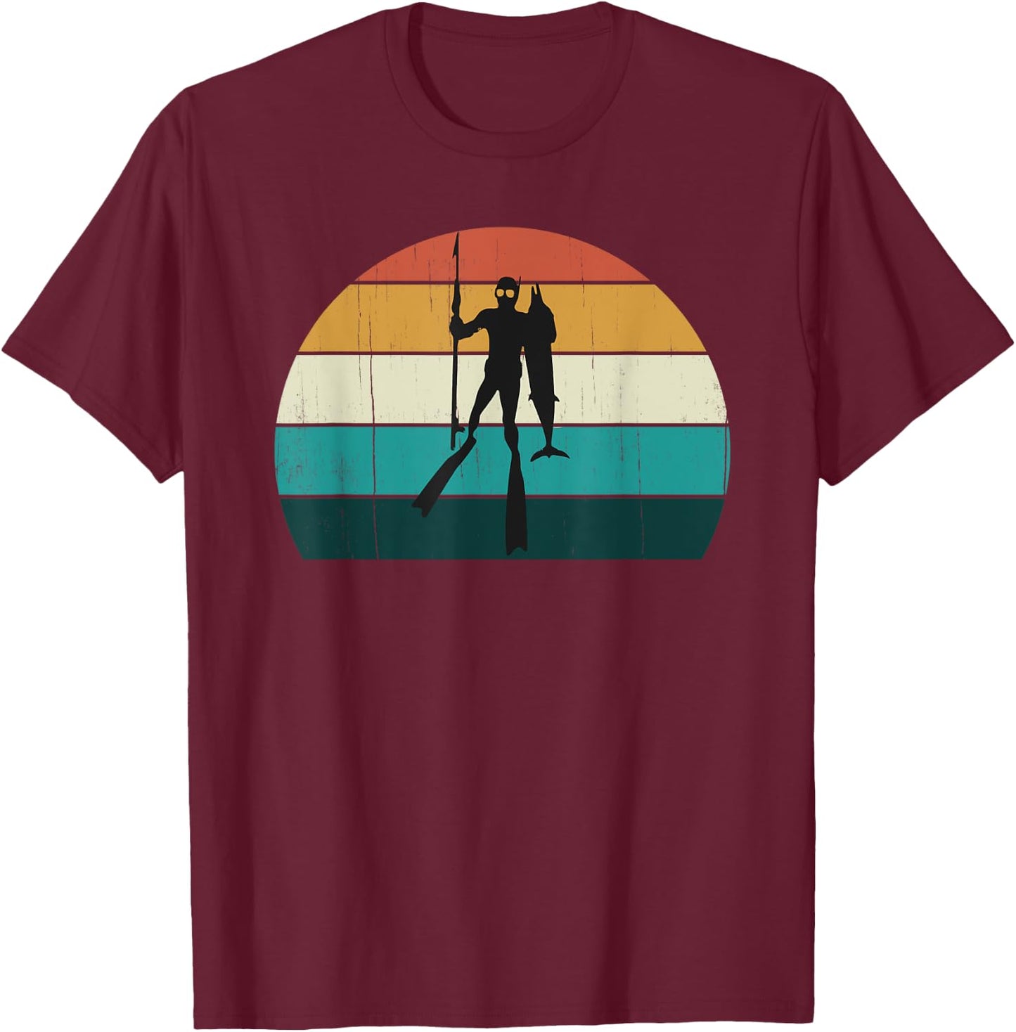 Retro Spearfishing Diver: Vintage Fisherman / Fishing Diving T-Shirt - T-Shirt | Maroon