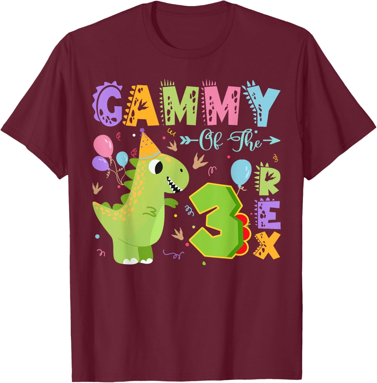 Gammy Of The Three Rex 3Rd Birthday Dinosaur Party T-Shirt - T-Shirt | Maroon