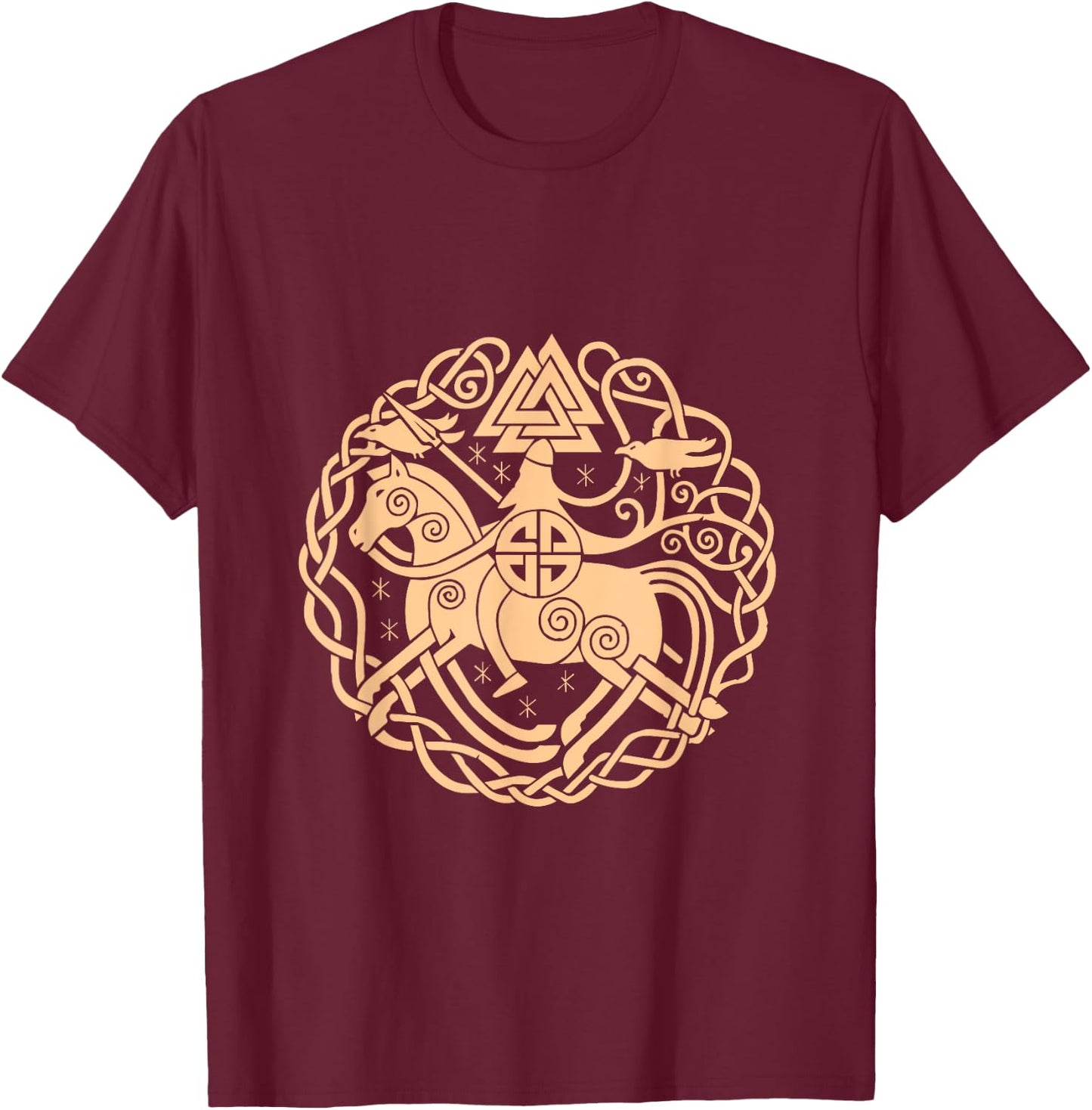 Viking Symbols Horse Valhalla Scandinavia Raven Gift T-Shirt - T-Shirt | Maroon
