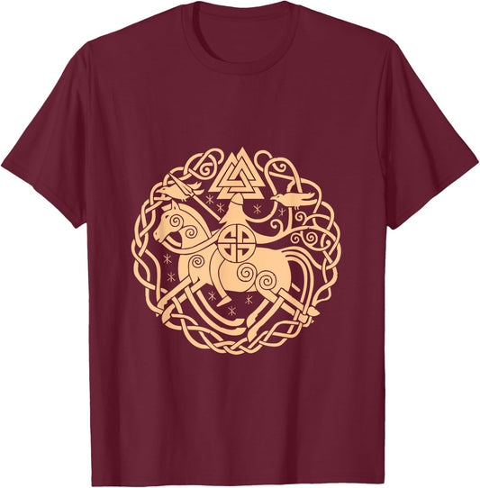 Viking Symbols Horse Valhalla Scandinavia Raven Gift T-Shirt - T-Shirt | Maroon