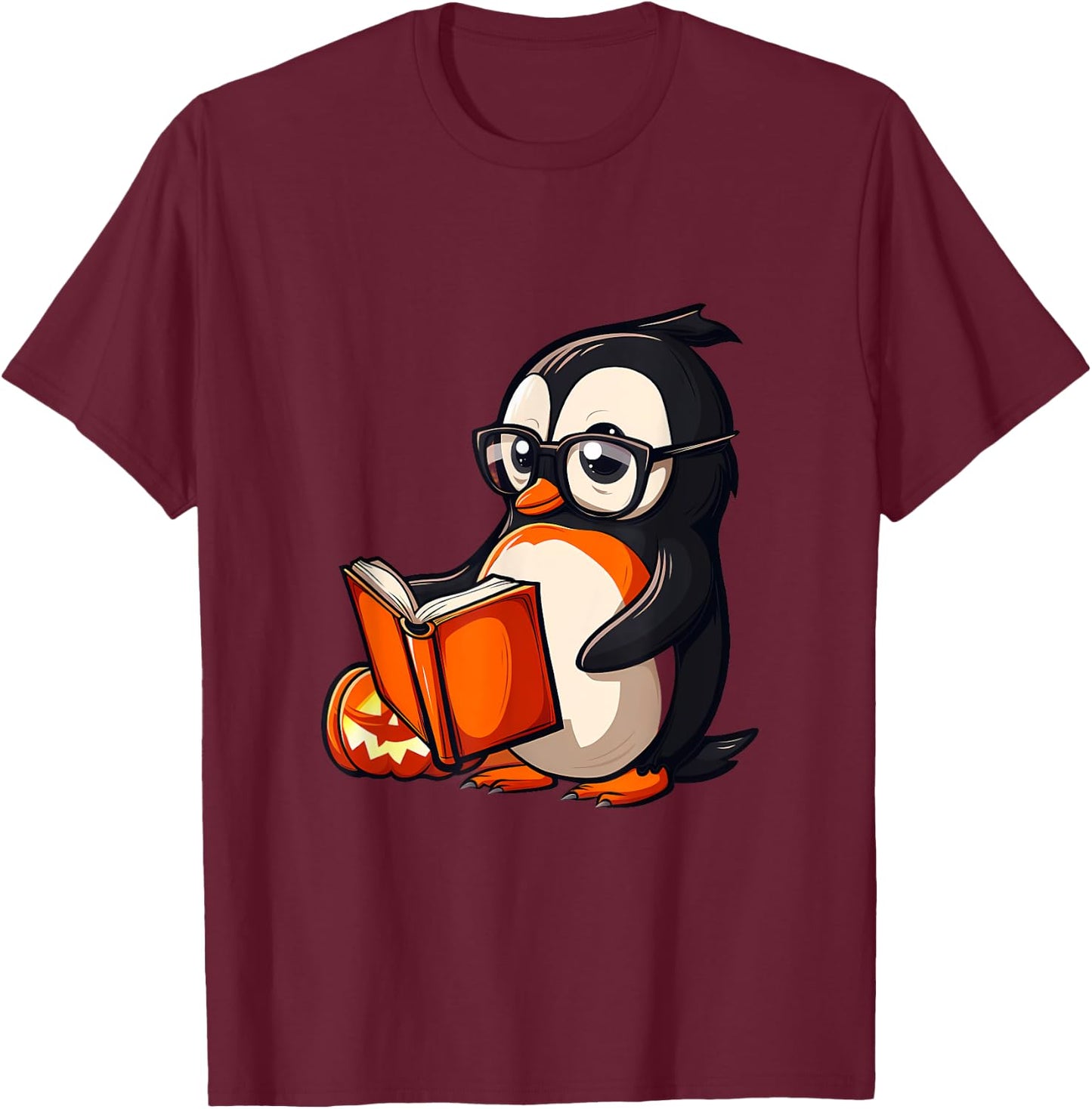 Penguin Halloween Costume Reading Pumpkin Witchcraft T-Shirt - T-Shirt | Maroon