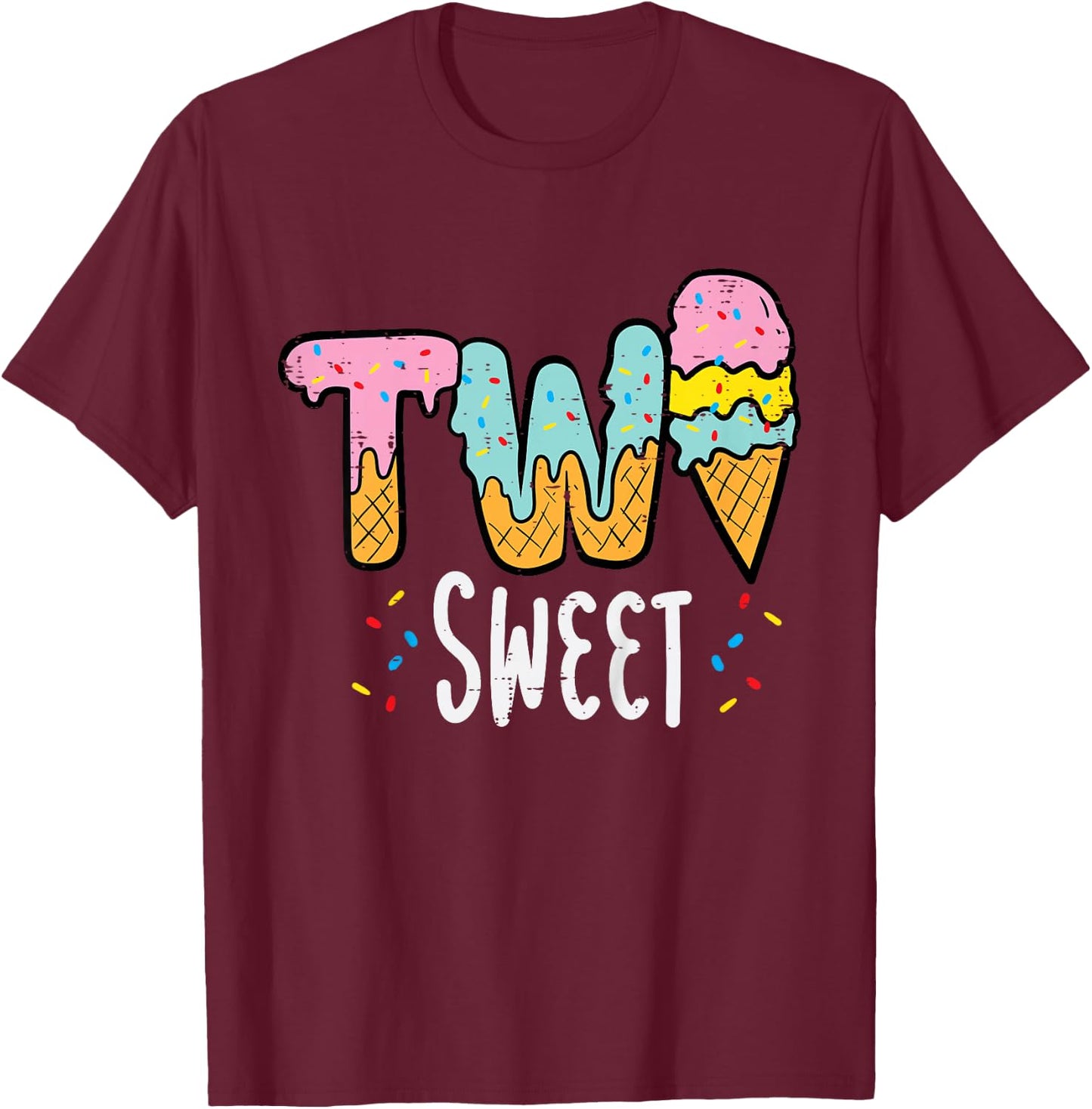 2nd Birthday Ice Cream Two Sweet Girls Boys Kids Toddler T-Shirt - T-Shirt | Maroon