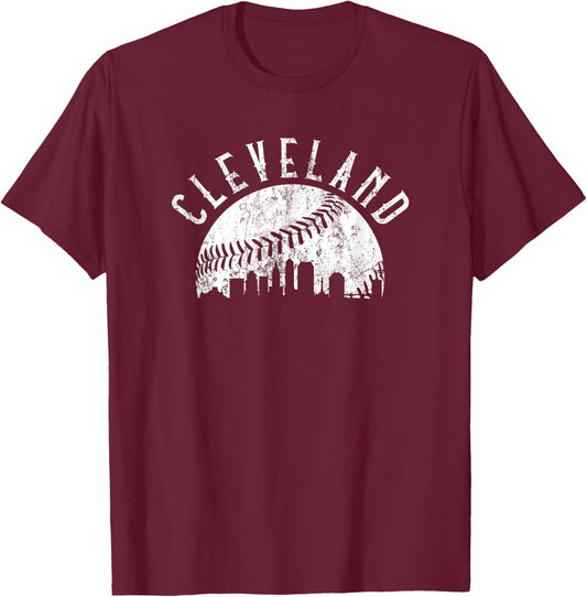 Vintage Cleveland Ohio Skyline Apparel T-Shirt - T-Shirt | Maroon
