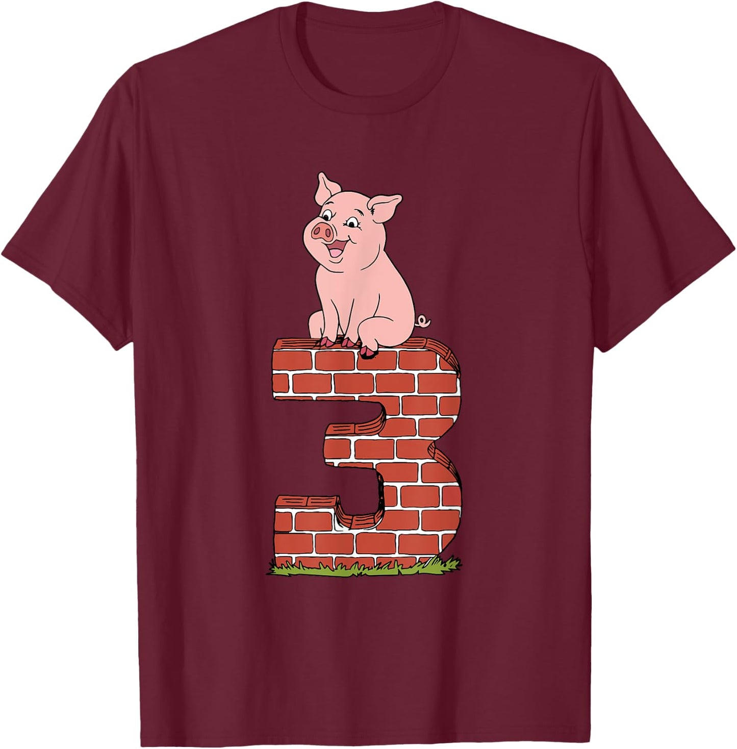Three Little Pigs Pig 3 Halloween Costume Kids Adults T-Shirt - T-Shirt | Maroon