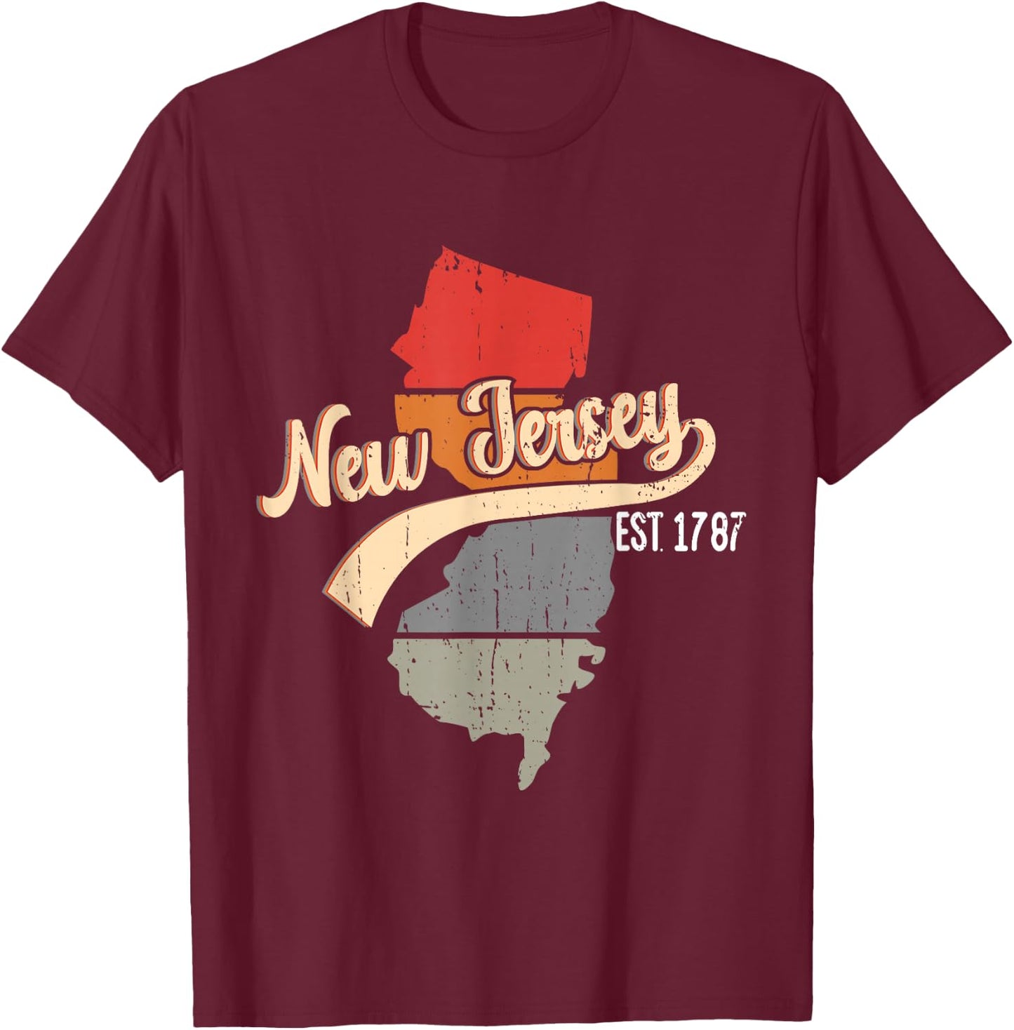 New Jersey Home State NJ Sunburst Vintage Retro Design T-Shirt - T-Shirt | Maroon