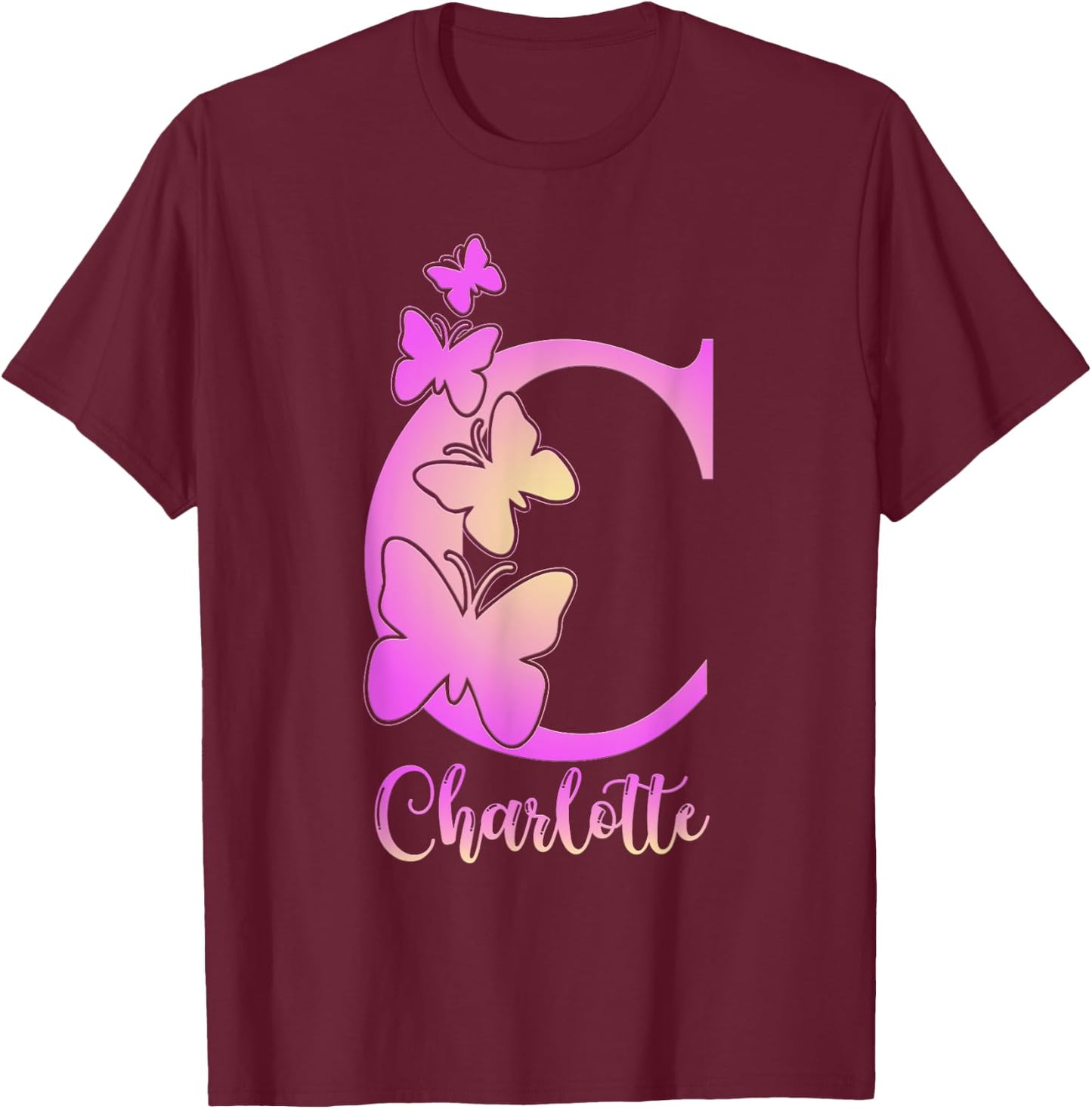 Charlotte, cute personalized butterfly custom kid girls name T-Shirt - T-Shirt | Maroon