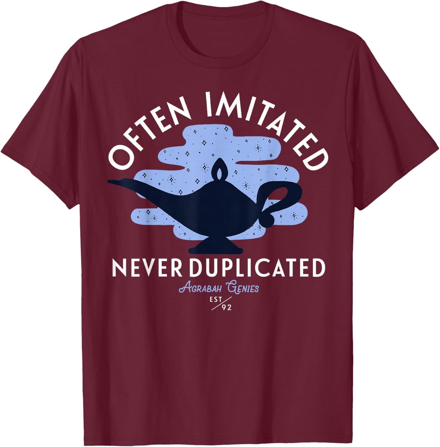 Disney Aladdin Genie Often Imitated Never Duplicated T-Shirt - T-Shirt | Maroon