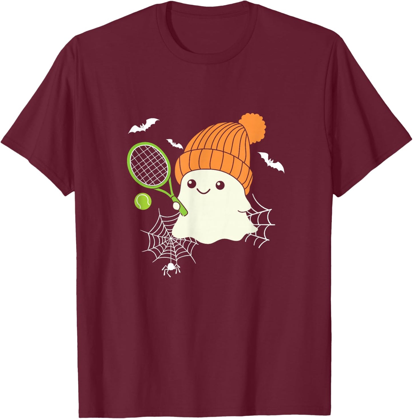 Boo Ghost Playing Tennis Funny Halloween Tennis Costume T-Shirt - T-Shirt | Maroon